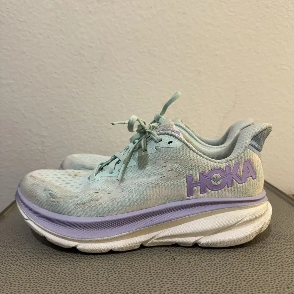 Hoka One One Clifton 9 Womens 9.5 B Blue Purple Running Walking Shoes Sneakers
